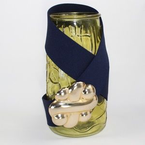 Vintage 80s navy blue elastic belt gold colored buckle